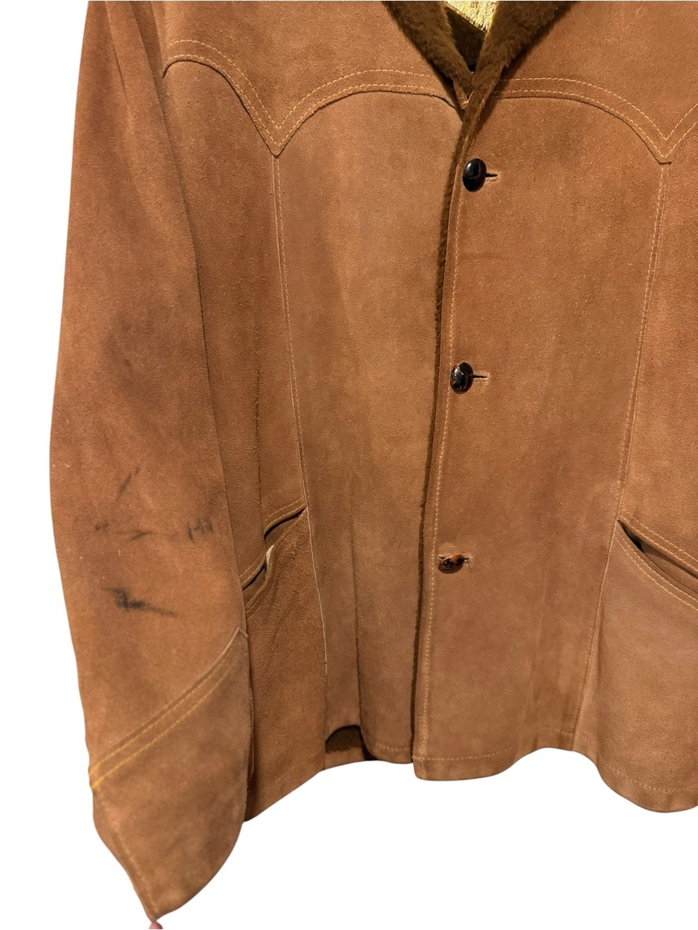 Vintage Pioneer Wear Suede Sherpa Rancher Jacket Brown Western Coat Size 44 - Picture 4 of 16